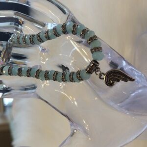 Blue Beads w/bling and Angel wing Bracelet